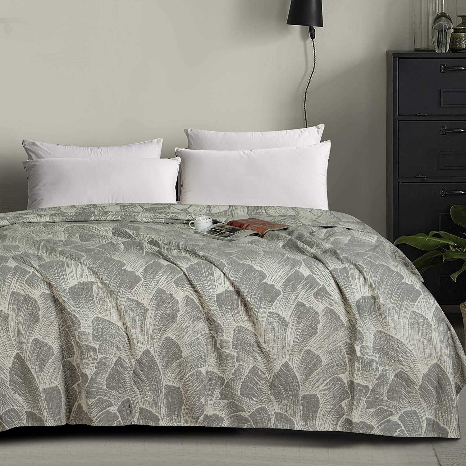 Ntbay 3 Layers Cotton Muslin King Bed Blanket, Super Soft Breathable