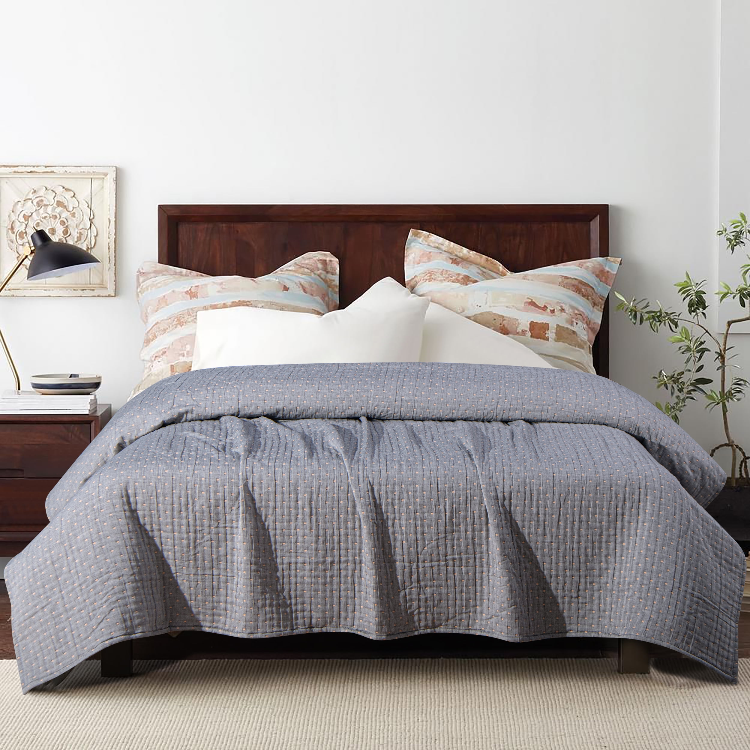 Ntbay 3 Layers Cotton Muslin Queen Bed Blanket, Super Soft Breathable