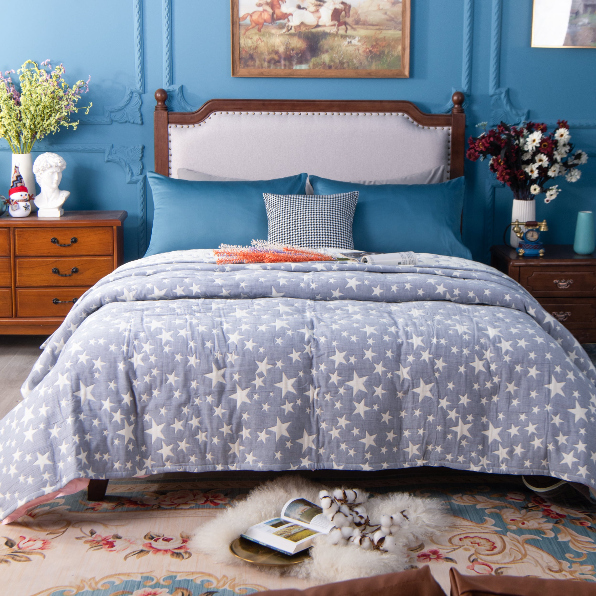 Ntbay 3 Layers Cotton Muslin Twin Bed Blanket, Super Soft Breathable