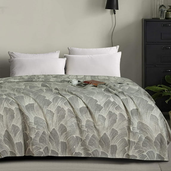Ntbay 3 Layers Cotton Muslin Twin Bed Blanket, Super Soft Breathable Thermal Yarn Dyed Quilt for Adults, Perfect Lightweight Blanket for Couch Sofa Bed All Seasons, 68"x92", Dark Grey Wave