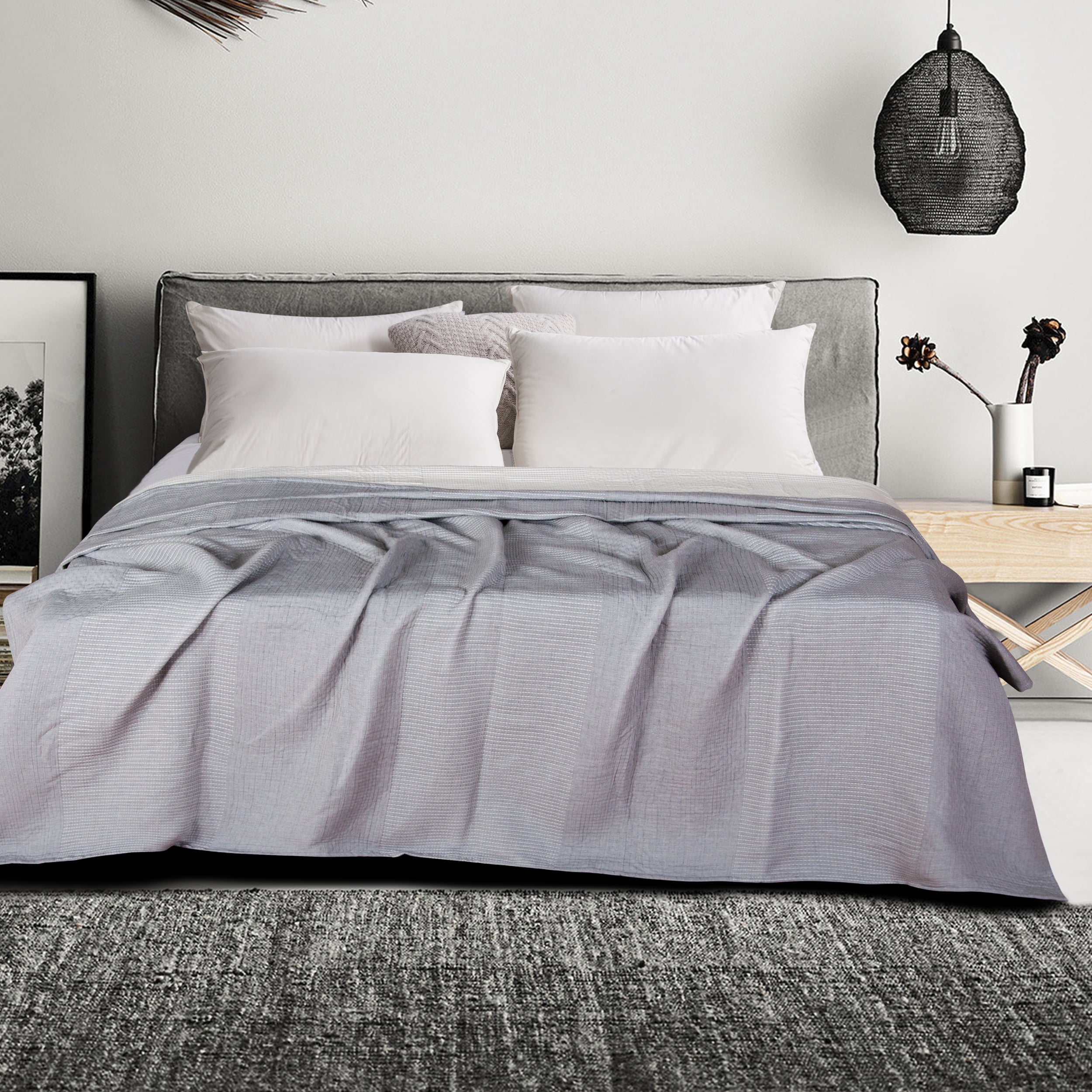 Twin Reversible Gray Cotton Muslin Bed Blanket