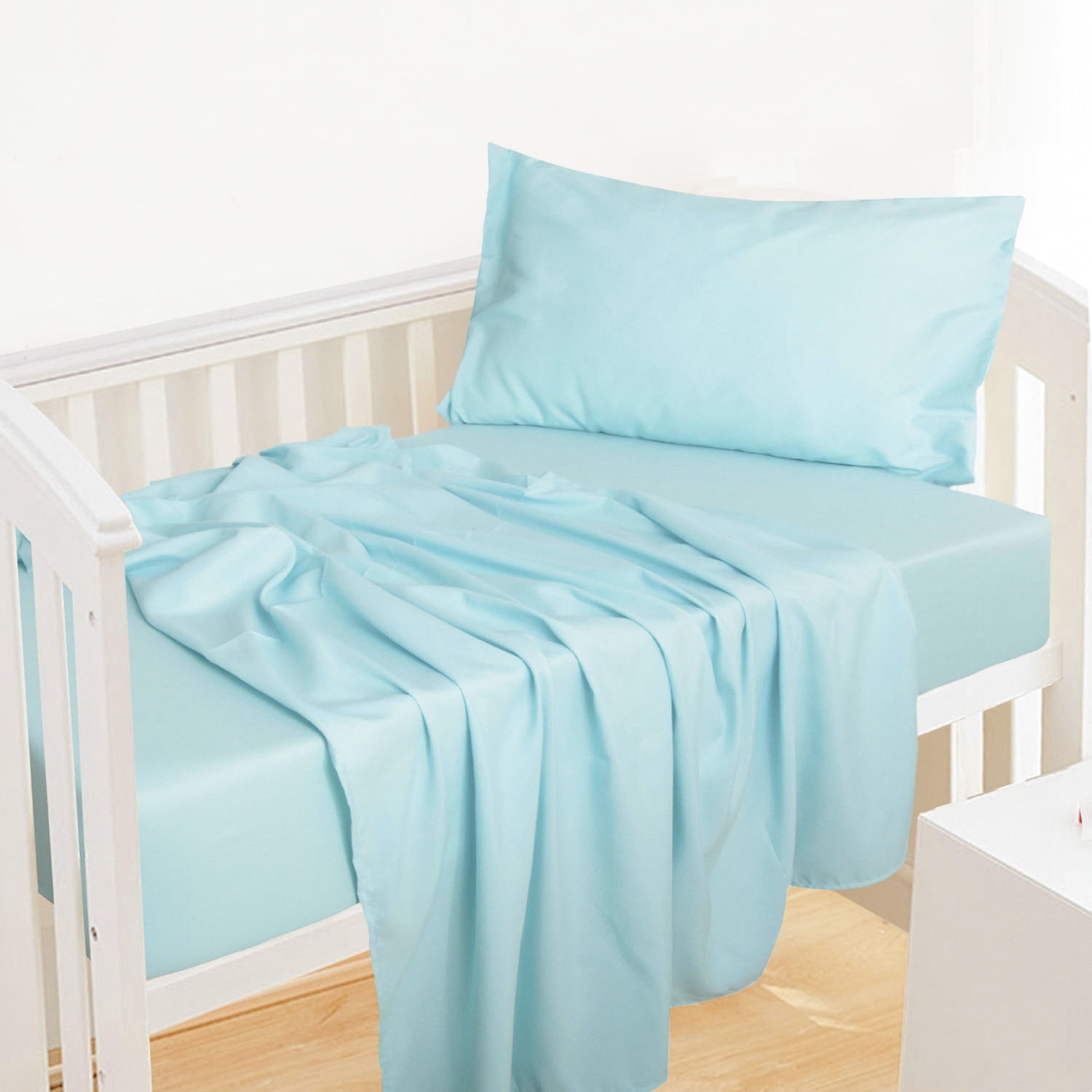 Ntbay 3-Piece Microfiber Toddler Sheet Set, Soft and Breathable Toddler Bedding Set, Include Crib Fitted Sheet Flat Sheet and Envelope Pillowcase, Aqua