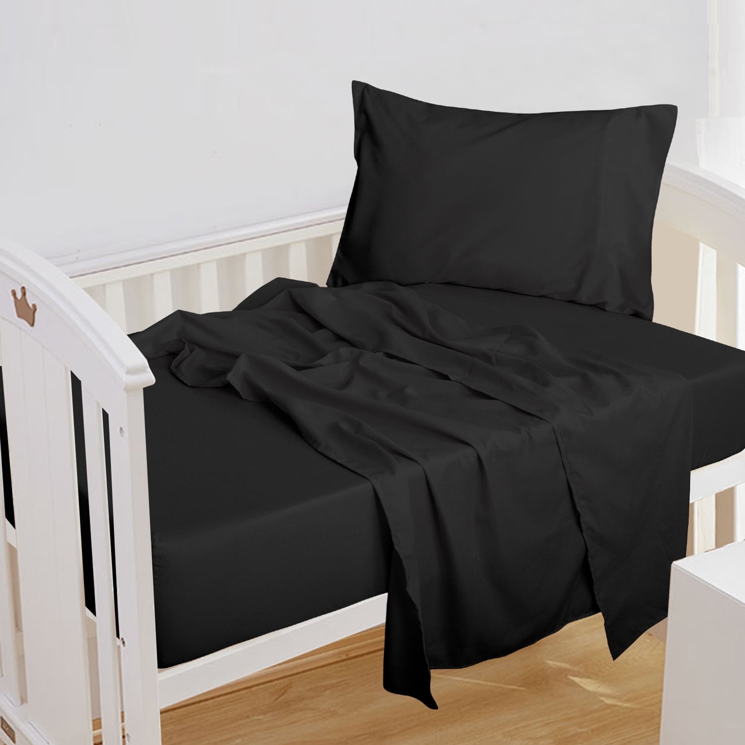 Ntbay 3-Piece Microfiber Toddler Sheet Set, Soft and Breathable Toddler Bedding Set, Include Crib Fitted Sheet Flat Sheet and Envelope Pillowcase, Black
