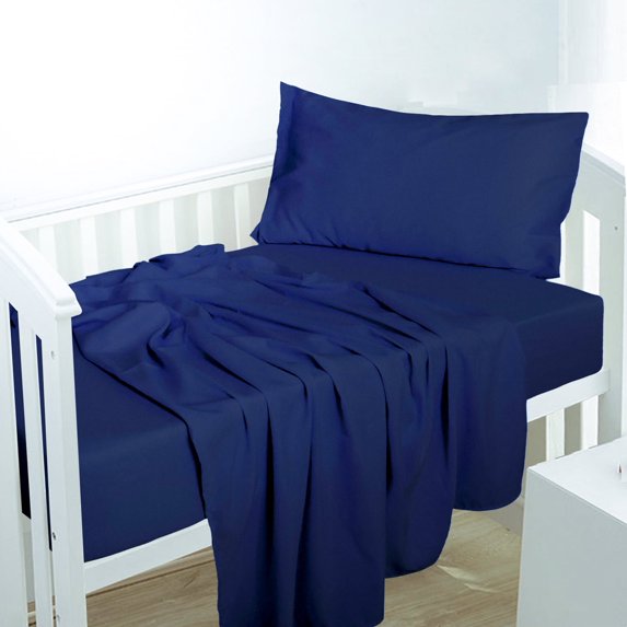 Ntbay 3-Piece Microfiber Toddler Sheet Set, Soft and Breathable Toddler Bedding Set, Include Crib Fitted Sheet Flat Sheet and Envelope Pillowcase, Navy Blue