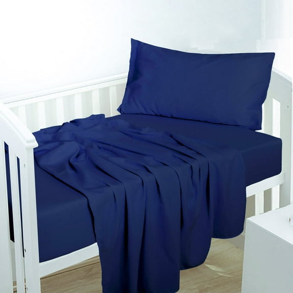 Ntbay 3-Piece Microfiber Toddler Sheet Set, Soft and Breathable Toddler Bedding Set, Include Crib Fitted Sheet Flat Sheet and Envelope Pillowcase, Navy Blue