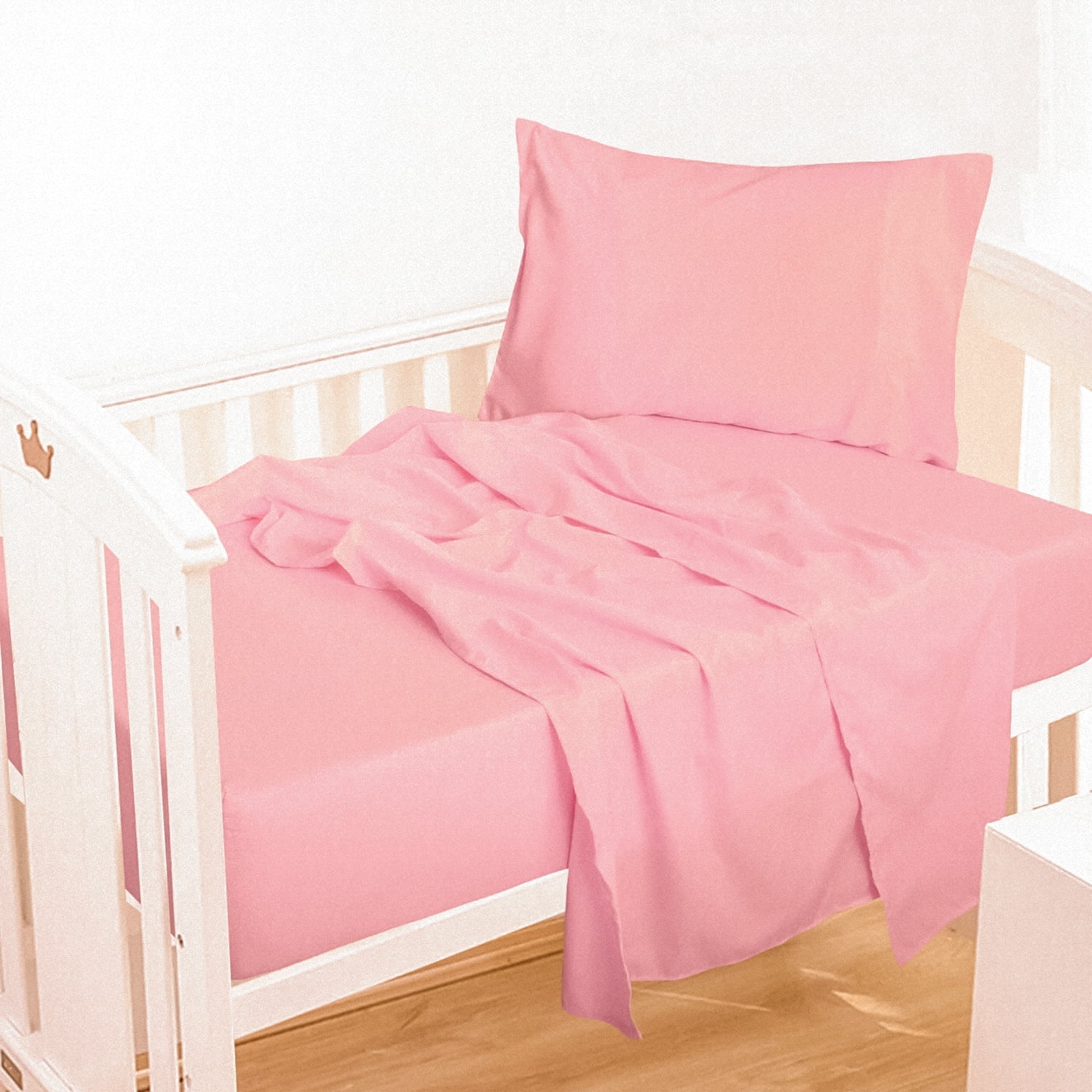 Ntbay 3-Piece Microfiber Toddler Sheet Set, Soft and Breathable Toddler Bedding Set, Include Crib Fitted Sheet Flat Sheet and Envelope Pillowcase, Pink