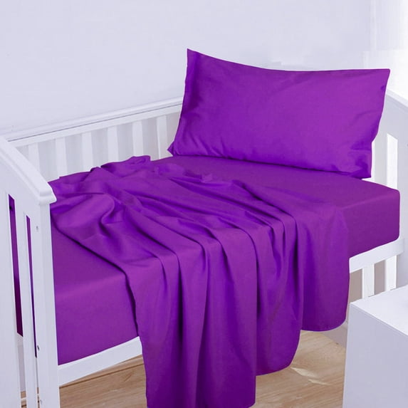 Ntbay 3-Piece Microfiber Toddler Sheet Set, Soft and Breathable Toddler Bedding Set, Include Crib Fitted Sheet Flat Sheet and Envelope Pillowcase, Purple