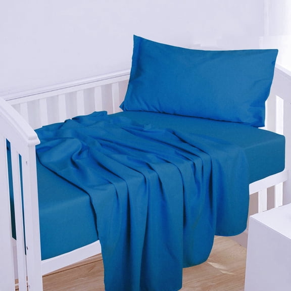 Ntbay 3-Piece Microfiber Toddler Sheet Set, Soft and Breathable Toddler Bedding Set, Include Crib Fitted Sheet Flat Sheet and Envelope Pillowcase, Royal Blue