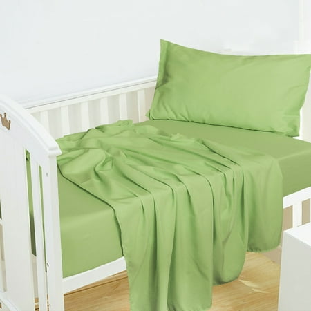 Ntbay 3-Piece Microfiber Toddler Sheet Set, Soft and Breathable Toddler Bedding Set, Include Crib Fitted Sheet Flat Sheet and Envelope Pillowcase, Sage Green