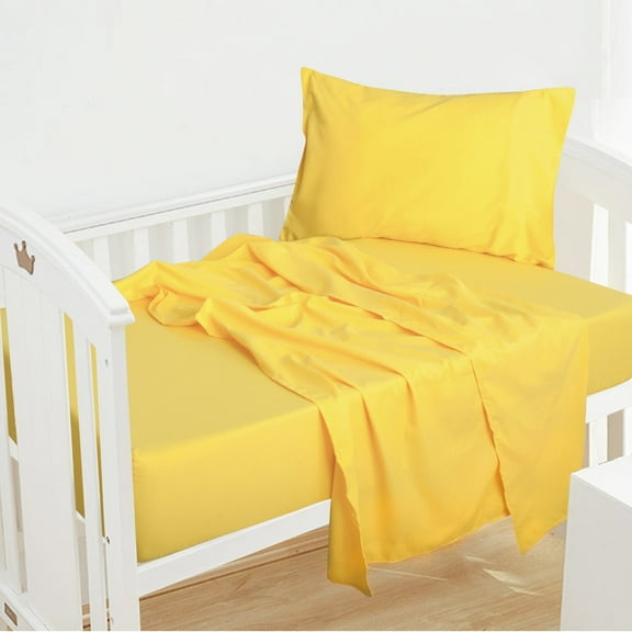 Ntbay 3-Piece Microfiber Toddler Sheet Set, Soft and Breathable Toddler Bedding Set, Include Crib Fitted Sheet Flat Sheet and Envelope Pillowcase, Yellow