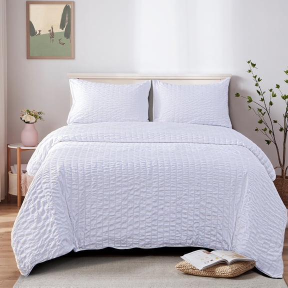 Ntbay 3-Piece Ultra Soft Textured Seersucker Queen Duvet Cover Set, Include Hidden Zipper Closure Comforter Cover with Corner Ties and 2 Pillowcases (Not Include Comforter and pillow), White