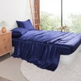 thumbnail image 1 of Ntbay 3 Pieces Silky Satin Twin Cooling Soft Bed Sheet Set, Includes 1 Flat Top Sheet, 1 Fitted Sheet with Deep Pocket, 1 Envelope Pillowcase, Navy Blue, 1 of 5