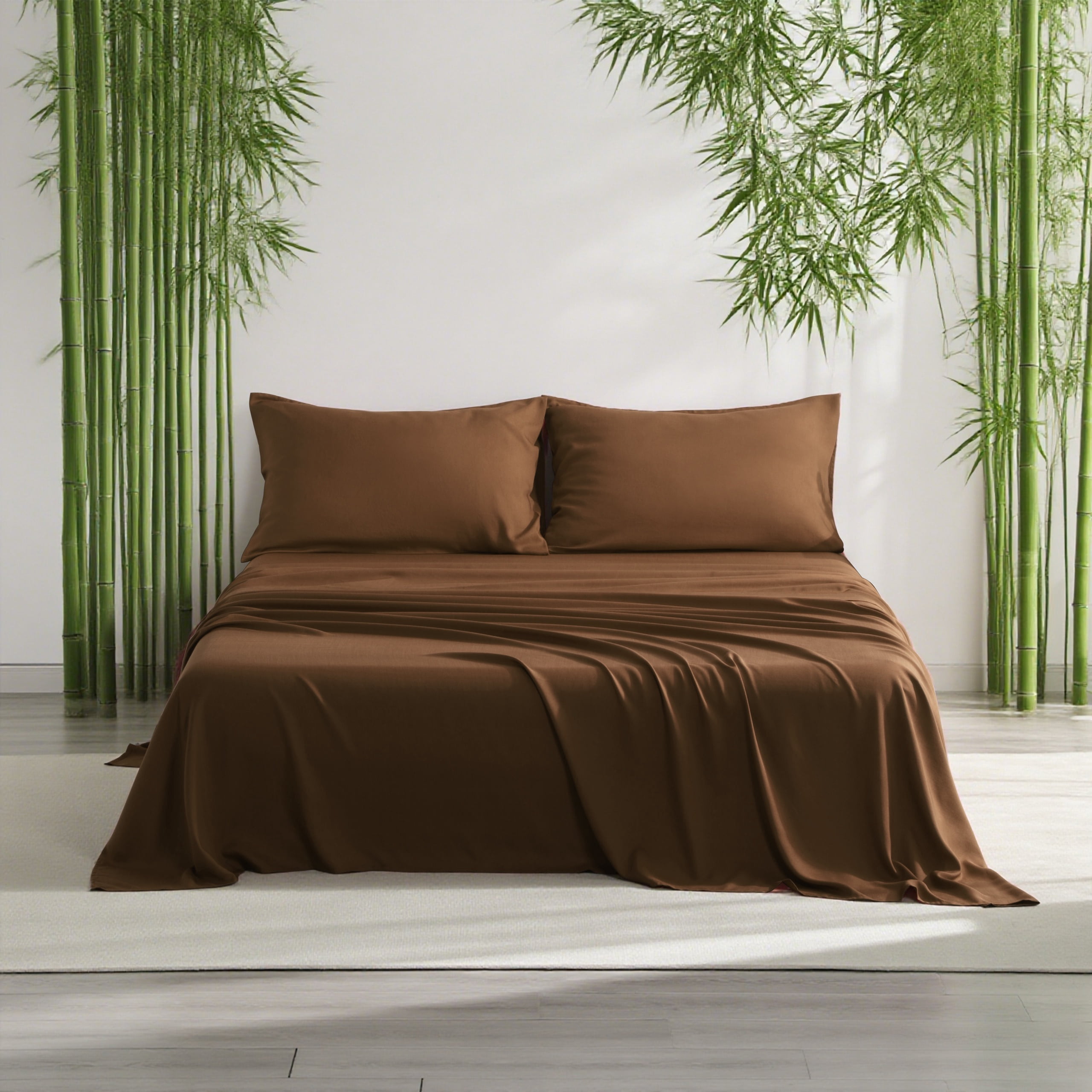 Ntbay 3-Pieces Twin Size Bamboo Bed Sheets Set, Ultra Breathable & Cooling Bedding Set with 1 Deep Pocket Fitted Sheet & 1 Flat Sheet & 1 Envelope Pillowcases, Coffee