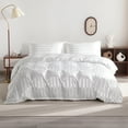 thumbnail image 1 of Ntbay 3-Pieces Twin Size Silky Satin Stripe Duvet Cover Set, Ultra Soft & Luxury Bedding Set with 1 Duvet Cover (No Comforter) & 2 Envelope Pillowcases (No Pillows), White, 1 of 5