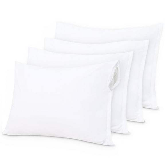 Ntbay 4 Pack Microfiber King Waterproof Pillow Protectors with Hidden Zipper, Super Soft Quiet Pillow Protectors, 20x36 Inches, White
