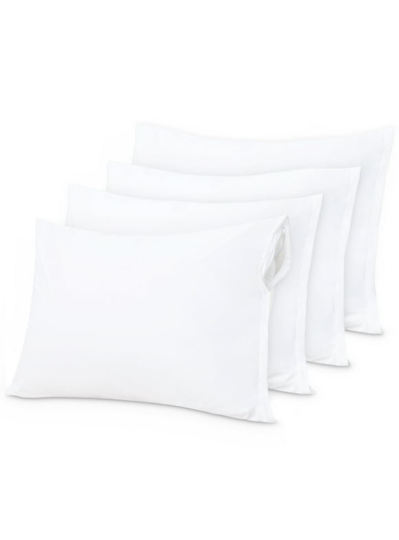 Ntbay 4 Pack Microfiber Standard Waterproof Pillow Protectors with Hidden Zipper, Super Soft Quiet Pillow Protectors, 20x26 inches, White