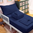 thumbnail image 1 of Ntbay 4 Piece Microfiber Toddler Bedding Set, Ultra Soft and Breathable Crib Sheet Set, Includes Quilted Comforter, Fitted Sheet, Flat Top Sheet and Envelope Pillowcase, Navy Blue, 1 of 5