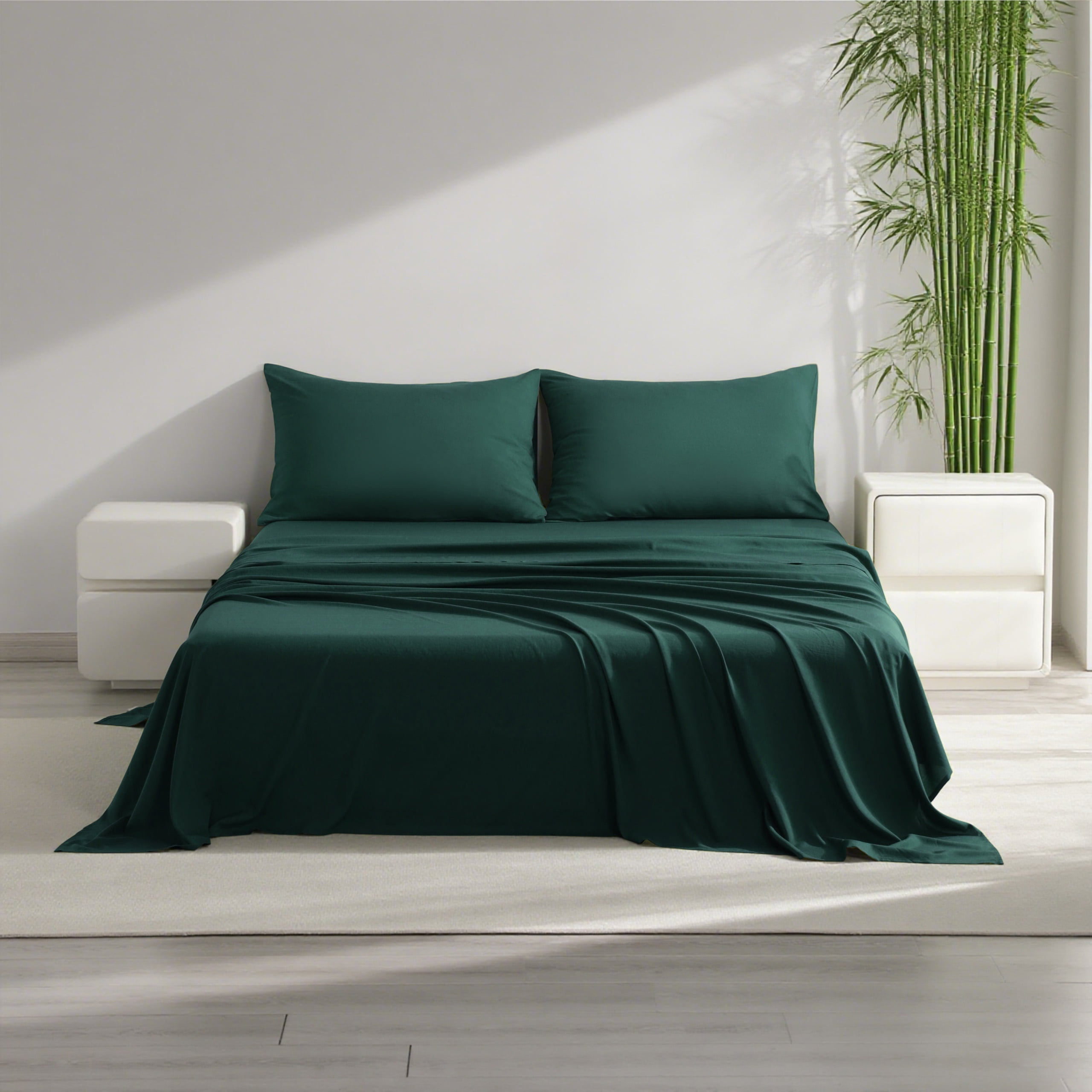 Ntbay 4-Pieces King Size Bamboo Bed Sheets Set, Ultra Breathable & Cooling Bedding Set with 1 Deep Pocket Fitted Sheet & 1 Flat Sheet & 2 Envelope Pillowcases, Emerald Green