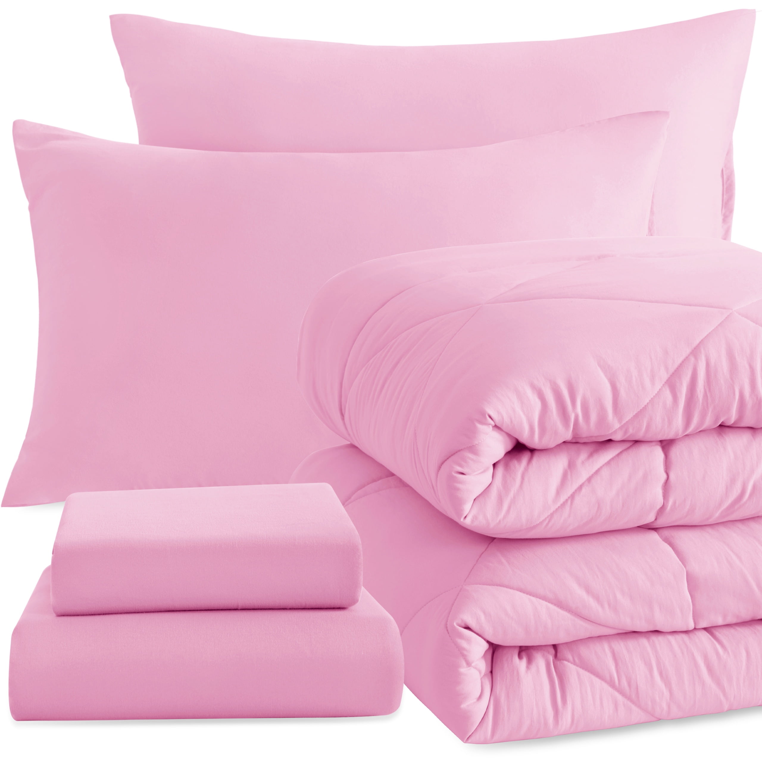 Ntbay 5 Piece Twin Bedding Comforter Set, Ultra Soft and Breathable Bed in a Bag, Includes Quilted Comforter, Fitted Sheet, Flat Top Sheet, 2 Envelope Pillowcases, Pink