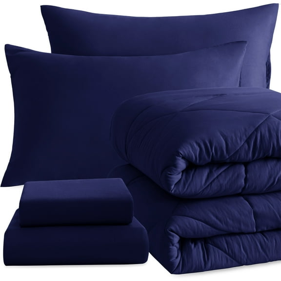 Ntbay 5 Piece Twin Bedding Comforter Set, Ultra Soft and Breathable Bed in a Bag, Includes Quilted Comforter, Fitted Sheet, Flat Top Sheet, 2 Envelope Pillowcases, Navy Blue
