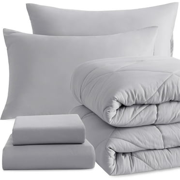 Ntbay 5 Piece Twin Bedding Comforter Set, Ultra Soft and Breathable Bed in a Bag, Includes Quilted Comforter, Fitted Sheet, Flat Top Sheet, 2 Envelope Pillowcases, Light Grey