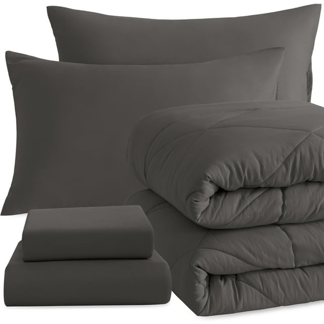 Ntbay 5 Piece Twin Bedding Comforter Set, Ultra Soft and Breathable Bed in a Bag, Includes Quilted Comforter, Fitted Sheet, Flat Top Sheet, 2 Envelope Pillowcases, Dark Grey