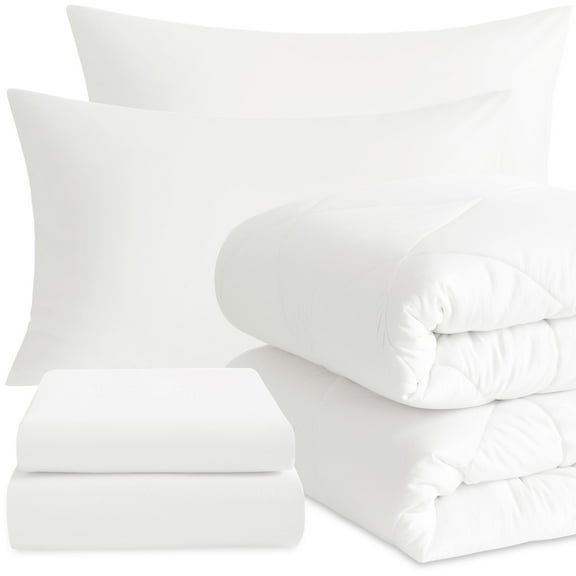 Ntbay 5 Piece Twin Bedding Comforter Set, Ultra Soft and Breathable Bed in a Bag, Includes Quilted Comforter, Fitted Sheet, Flat Top Sheet, 2 Envelope Pillowcases, White