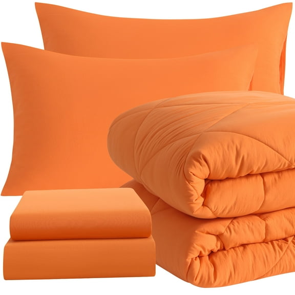 Ntbay 5 Piece Twin Bedding Comforter Set, Ultra Soft and Breathable Bed in a Bag, Includes Quilted Comforter, Fitted Sheet, Flat Top Sheet, 2 Envelope Pillowcases, Orange
