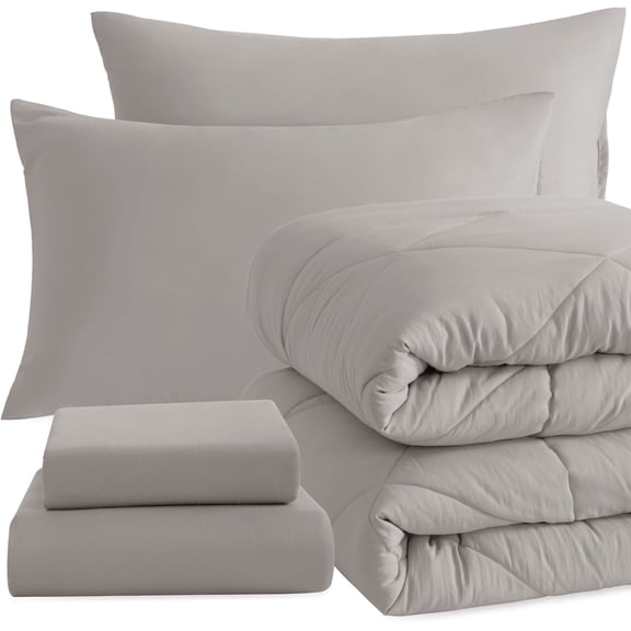 Ntbay 7 Piece King Bedding Comforter Set, Ultra Soft and Breathable Bed in a Bag, Includes Quilted Comforter, Fitted Sheet, Flat Top Sheet, 2 Envelope Pillowcases, 2 Pillow Shams, Smoke Grey