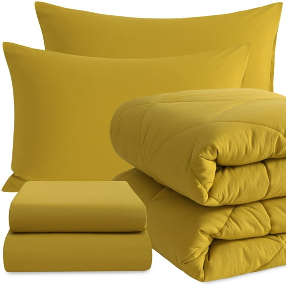 Ntbay 7 Piece Queen Bedding Comforter Set, Ultra Soft and Breathable Bed in a Bag, Includes Quilted Comforter, Fitted Sheet, Flat Top Sheet, 2 Envelope Pillowcases, 2 Pillow Shams, Yellow