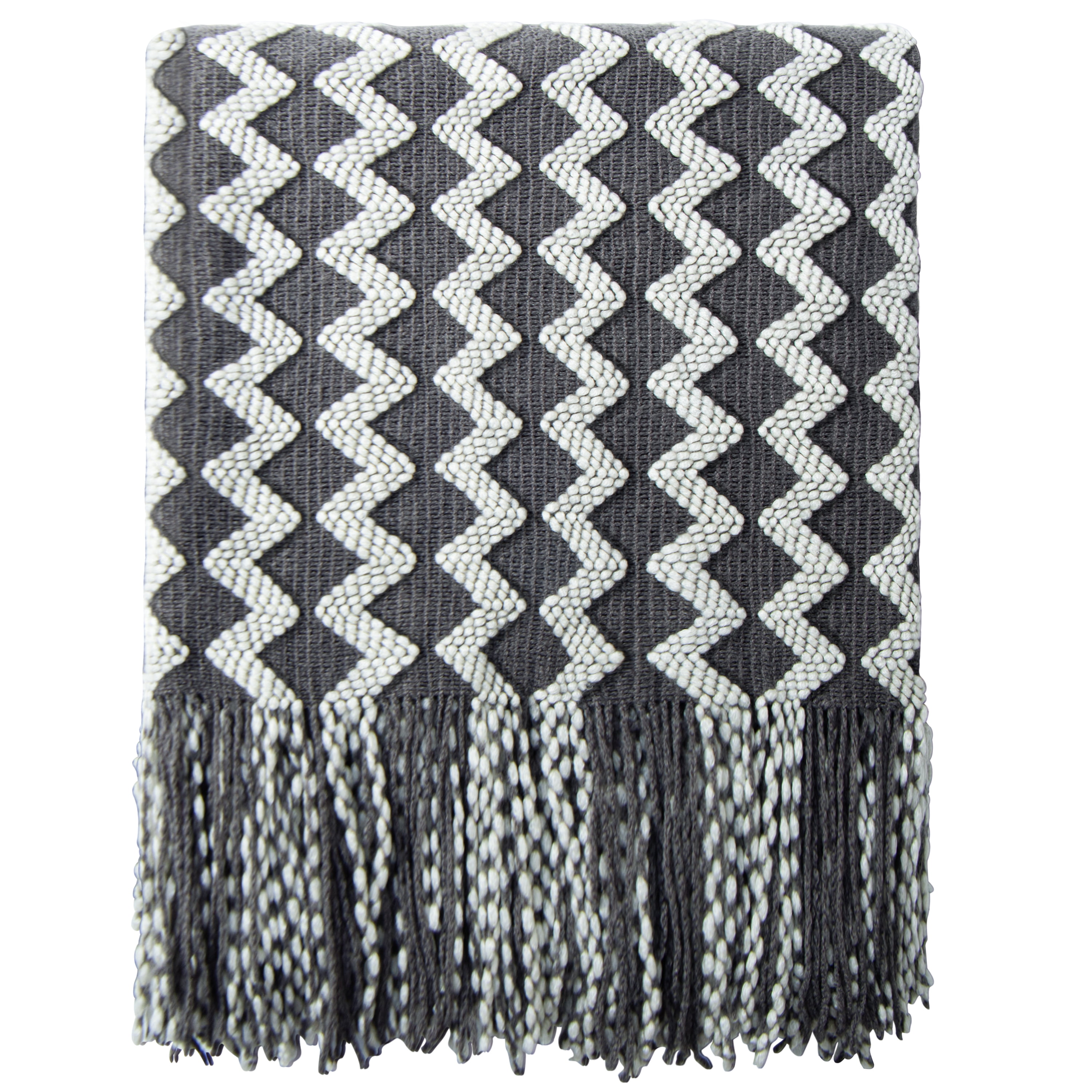Ntbay Acrylic Knitted Throw Blanket with 7" Tassels, Lightweight and Soft Cozy Decorative Woven Blanket for Travel, Couch, Bed, Sofa, 51" x 67", Gray Wave