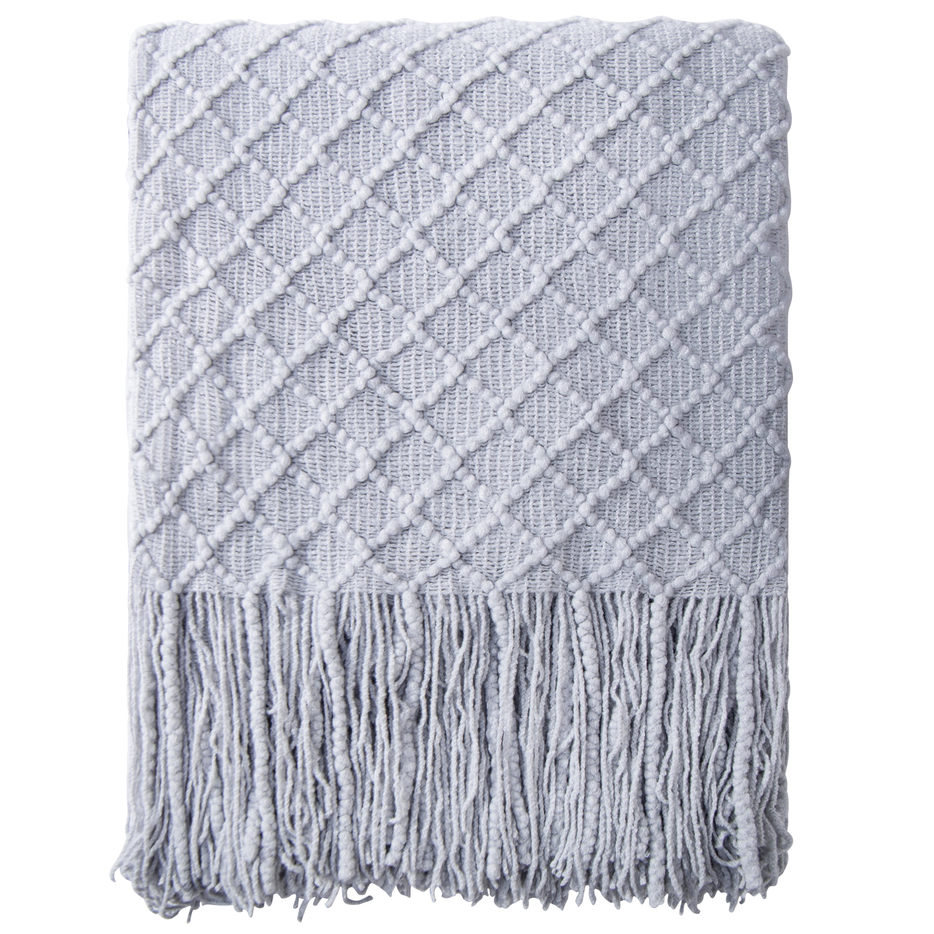 Ntbay Acrylic Knitted Throw Blanket with 7" Tassels, Lightweight and Soft Cozy Decorative Woven Blanket for Travel, Couch, Bed, Sofa, 51" x 67", Light Gray Checkered