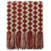 Ntbay Acrylic Knitted Throw Blanket with 7" Tassels, Lightweight and Soft Cozy Decorative Woven Blanket for Travel, Couch, Bed, Sofa, 51" x 67", Red and White Wave