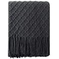 thumbnail image 1 of Ntbay Acrylic Knitted Throw Blanket with 7" Tassels, Lightweight and Soft Cozy Decorative Woven Blanket for Travel, Couch, Bed, Sofa, 51" x 67", Dark Gray Checkered, 1 of 6