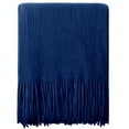 thumbnail image 1 of Ntbay Acrylic Knitted Throw Blanket with 7" Tassels, Lightweight and Soft Cozy Decorative Woven Blanket for Travel, Couch, Bed, Sofa, 51" x 67", Royal Blue Striped, 1 of 6