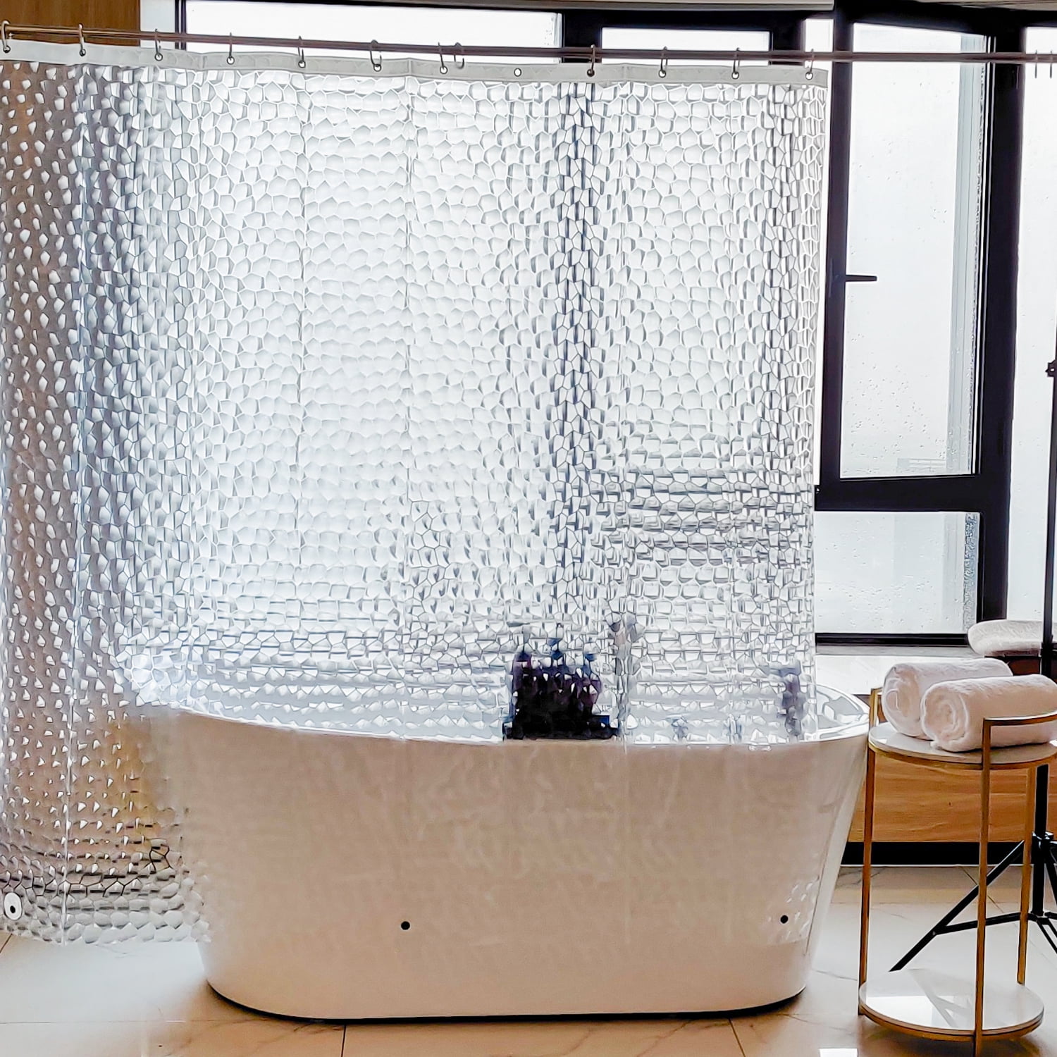 Ntbay EVA Shower Curtain Liner with 12 Hooks and 3 Weighted Magnets ...