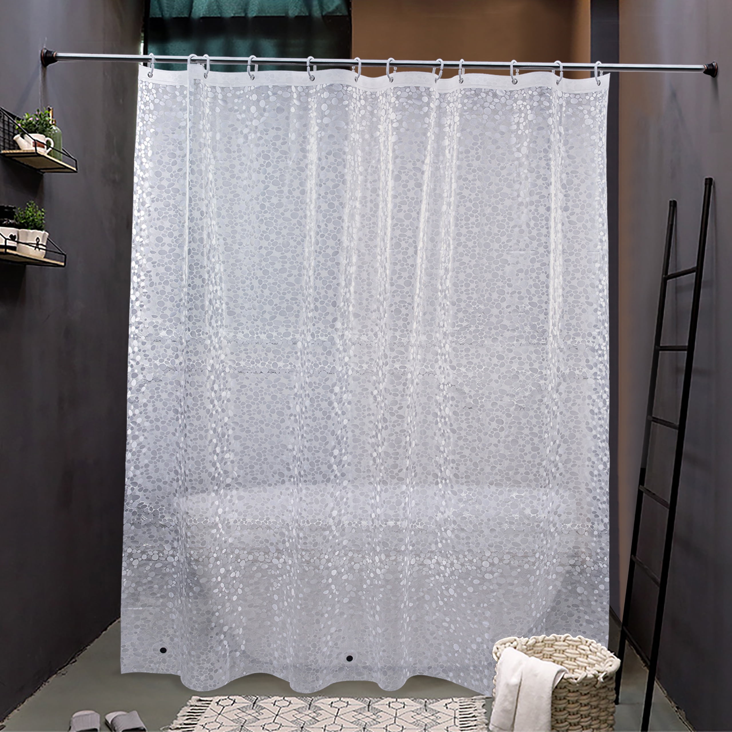 NTBAY Eva Semi-Transparent Clear Shower Curtain with Diamond, Water-Repellent Liner with 3 Magnets for Bathroom, 72x72 Inches