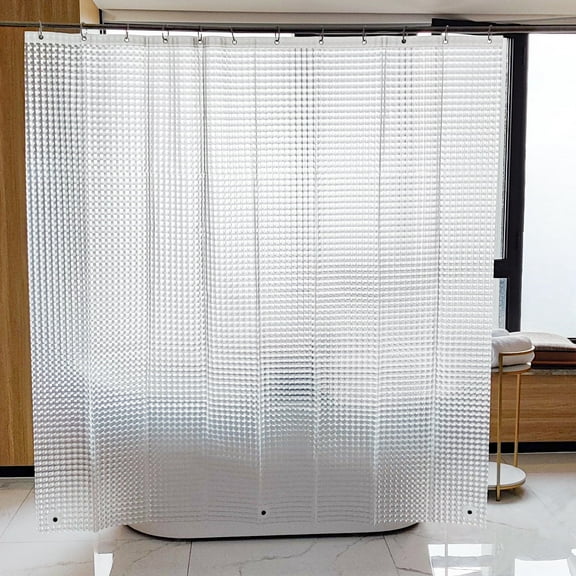 Ntbay EVA Shower Curtain Liner with 12 Hooks and 3 Weighted Magnets, Heavy Duty Water Repellent Shower Curtain for Bathroom Shower Stall, Mildew/Mold-Resistant, Clear White Checkered, 72"x72"