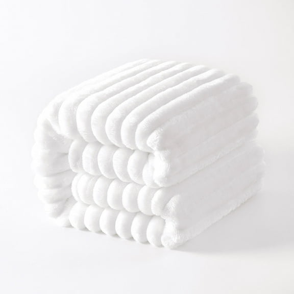 Ntbay Flannel Fuzzy Soft Warm Cozy Toddler Blanket, Fluffy Warm and Lightweight Reversible Stripes Design Toddler Plush Blanket for Stroller, Crib, Travel, 30" x 40", White