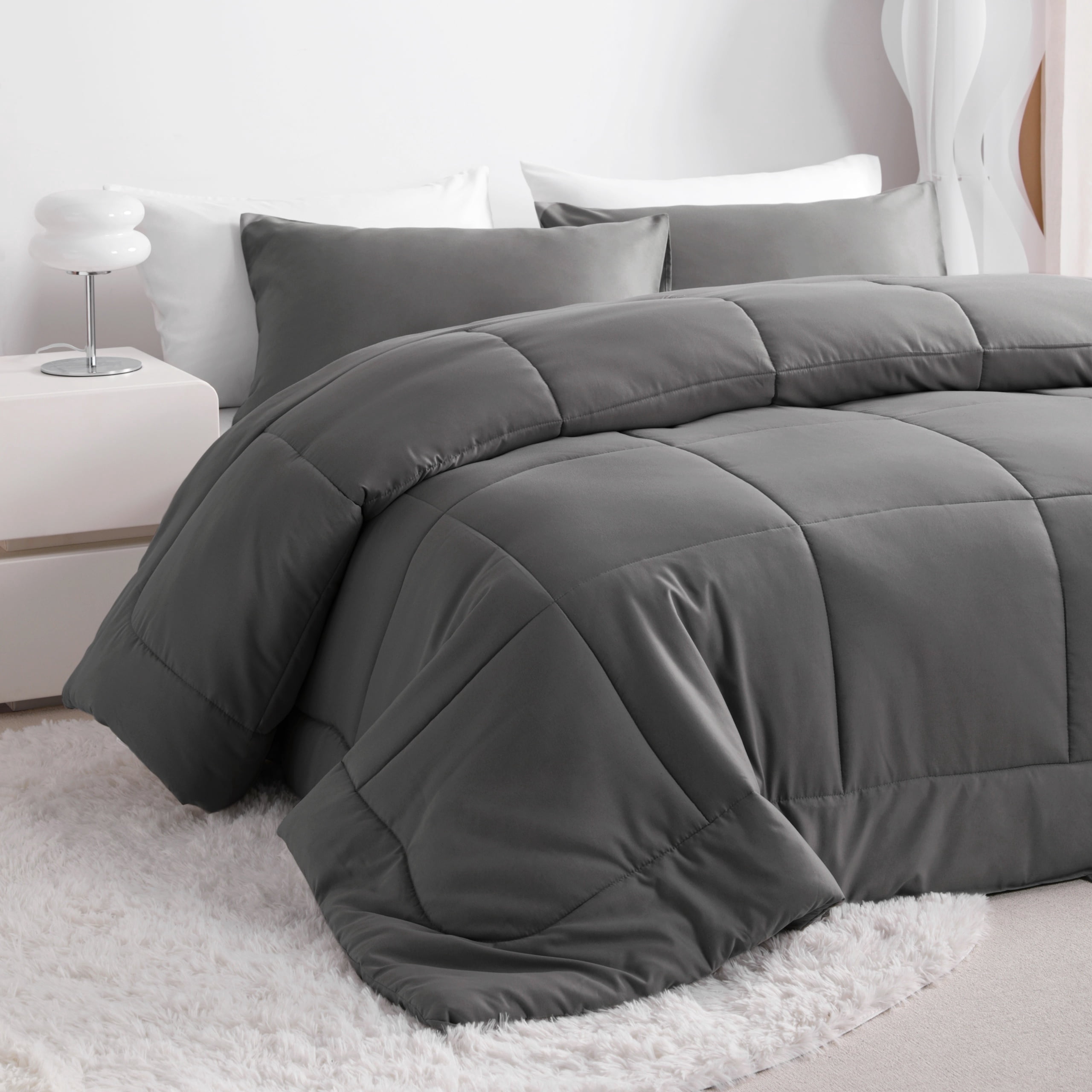 Ntbay King Size Down Alternative Comforter Duvet Insert, All Season Reversible Quilted Bedding with Corner Tabs, Breathable, 104x90 inches, Dark Gray