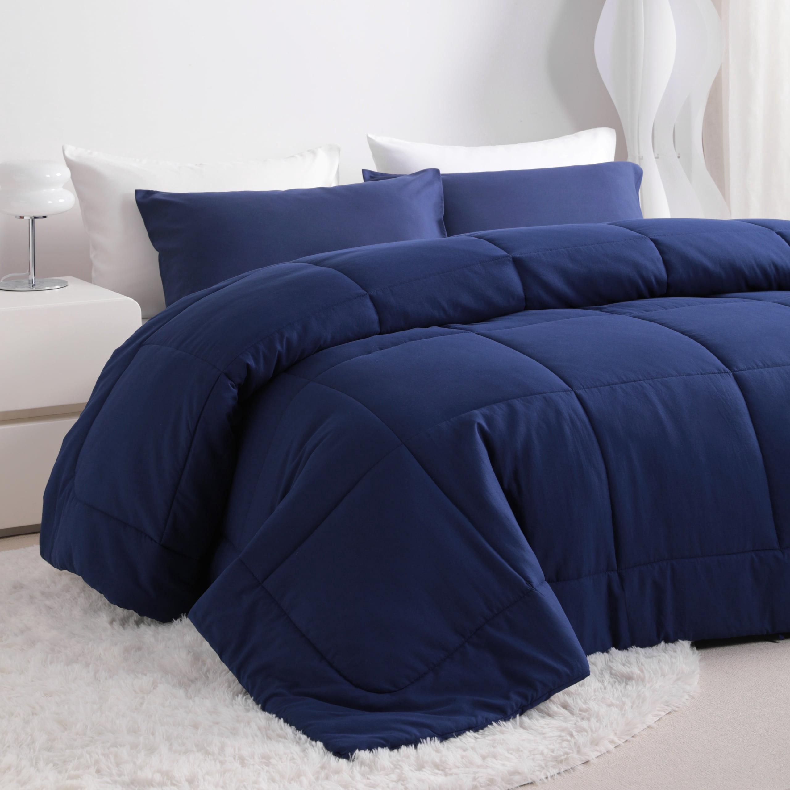 Ntbay King Size Down Alternative Comforter Duvet Insert, All Season Reversible Quilted Bedding with Corner Tabs, Breathable, 104x90 inches, Navy Blue