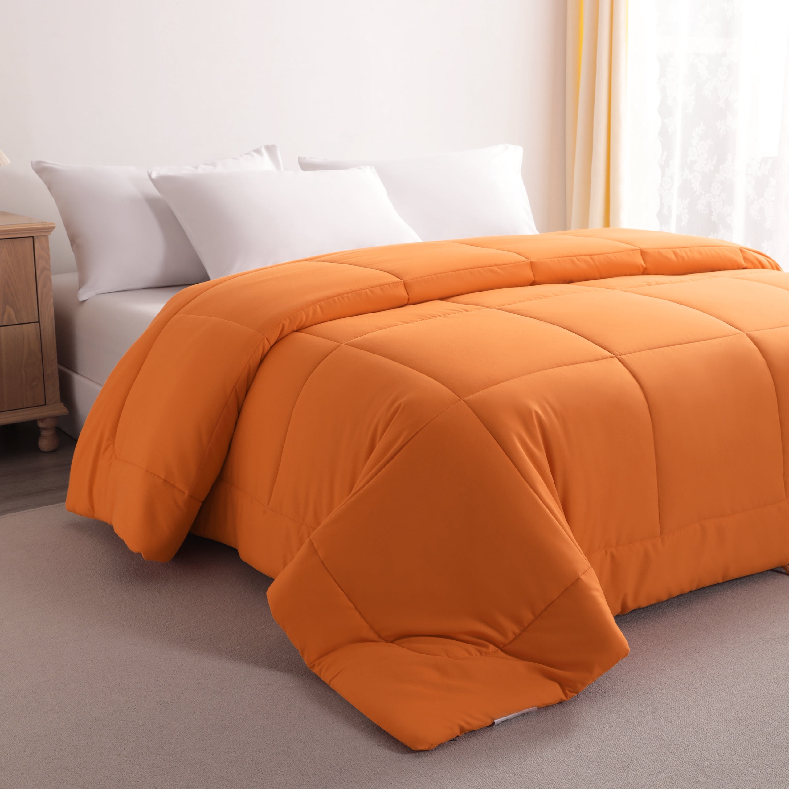 Ntbay King Size Down Alternative Comforter Duvet Insert, All Season Reversible Quilted Bedding with Corner Tabs, Breathable, 104x90 inches, Orange