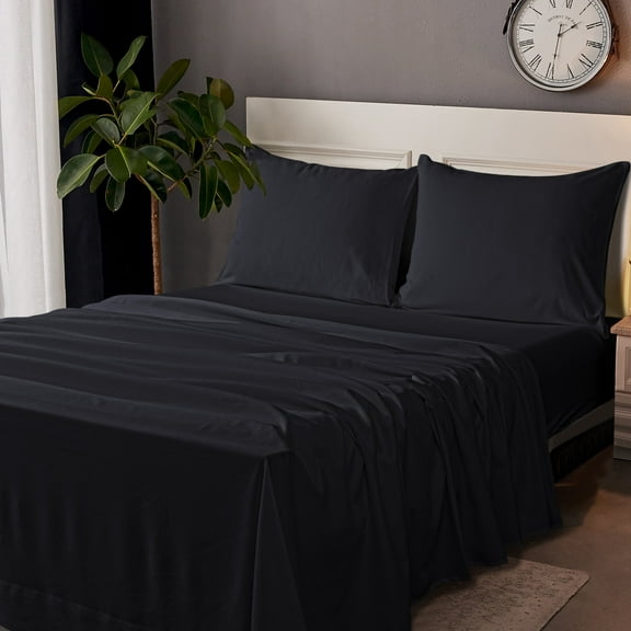 Ntbay Microfiber Bed Sheets Set - 1800 Series Soft Sheet Set- 3 Piece - Twin - Black