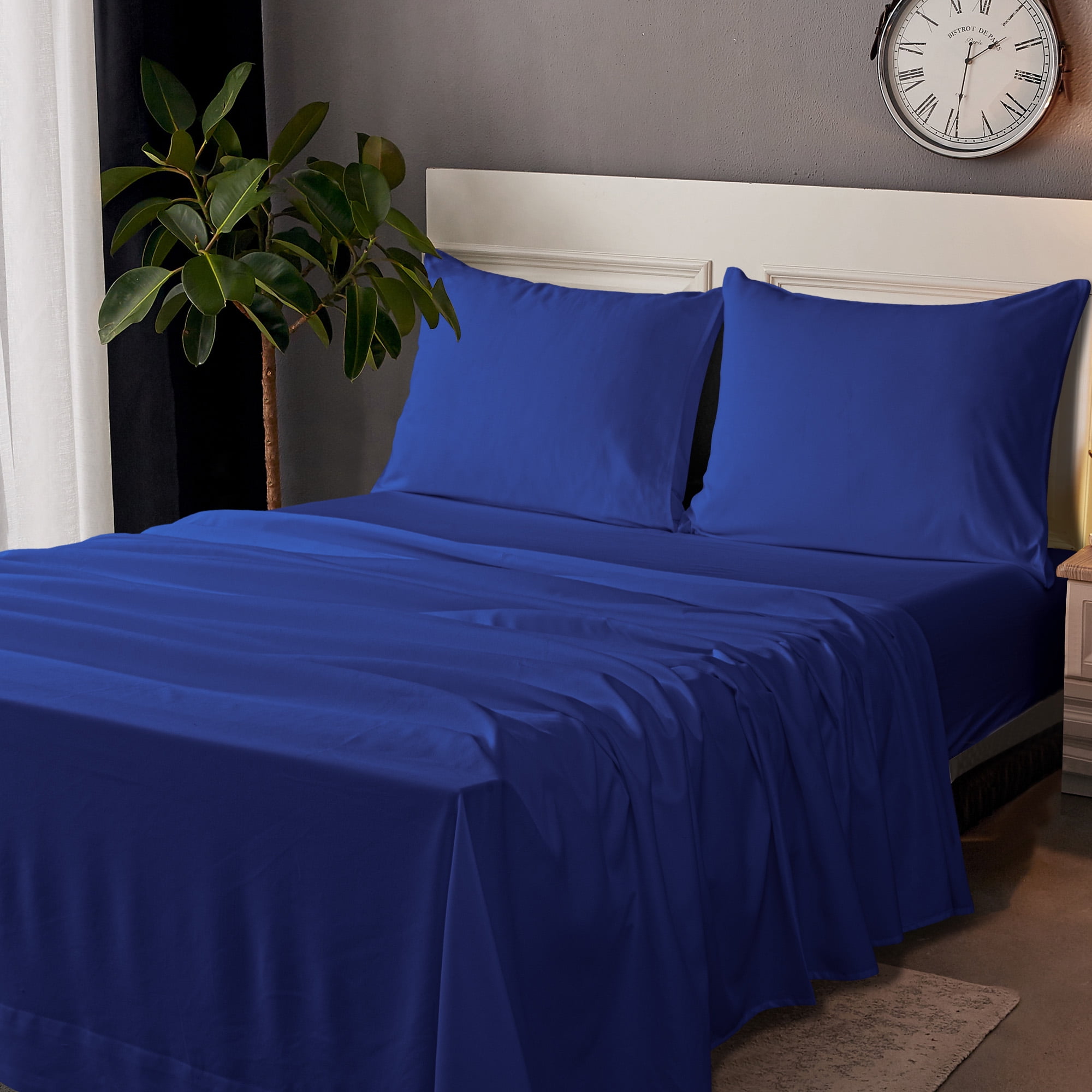 Ntbay Microfiber Bed Sheets Set 1800 Series Soft Sheet Set 4 Piece King Navy Blue