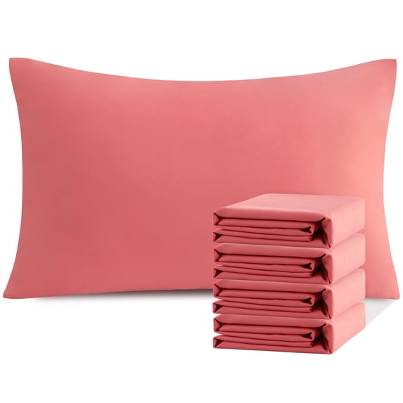 Ntbay Microfiber Pillowcase set - 4 Pack - Envelope Closure Pillow Cases - Queen - Coral Pink