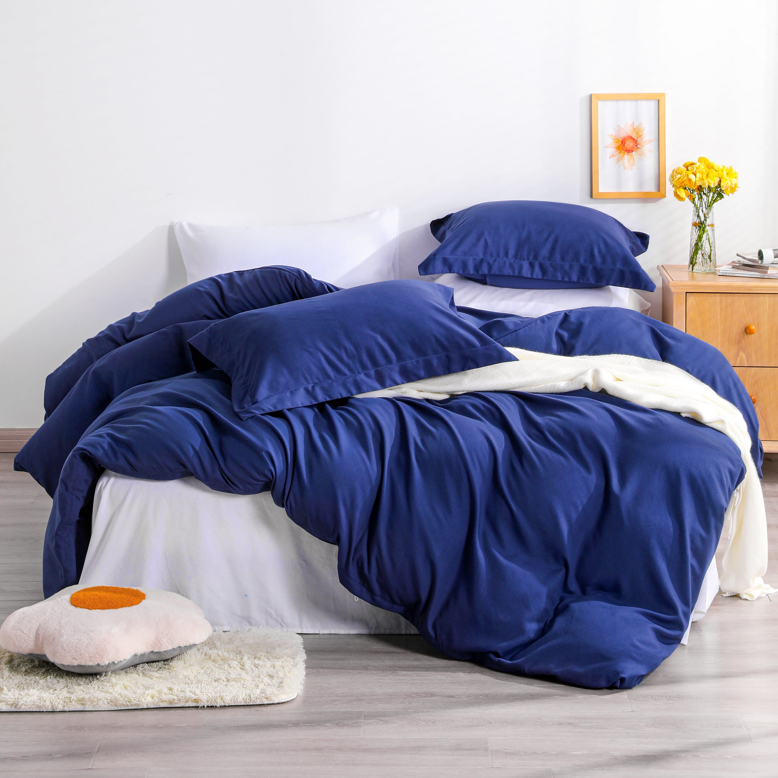 NTBAY Microfiber Toddler Pillowcases & Crib Sheet Set - Zippered 13x18 & Fitted 28x52 Navy Blue