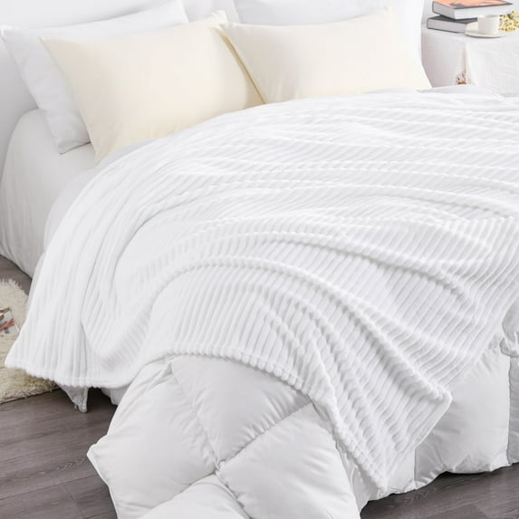 Ntbay Plush Flannel Fleece Throw Blanket, Soft Lightweight Fuzzy Luxury Bed Blanket for Couch Sofa Bed All Seasons, 50"x60", White