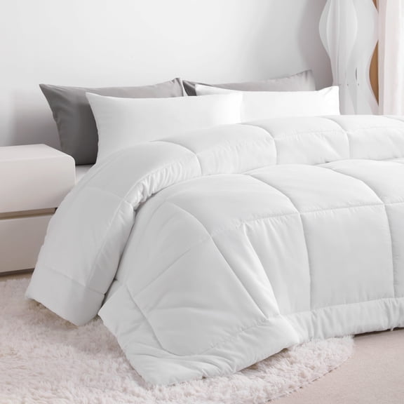 Ntbay Queen Size Down Alternative Comforter Duvet Insert, All Season Reversible Quilted Bedding with Corner Tabs, Breathable, 90x90 inches, White