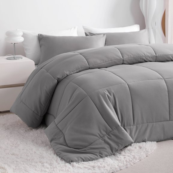 Ntbay Queen Size Down Alternative Comforter Duvet Insert, All Season Reversible Quilted Bedding with Corner Tabs, Breathable, 90x90 inches, Smoke Gray