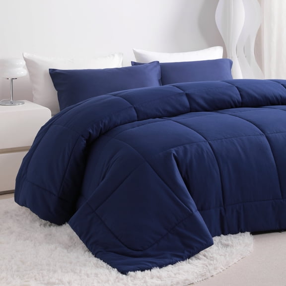 Ntbay Queen Size Down Alternative Comforter Duvet Insert, All Season Reversible Quilted Bedding with Corner Tabs, Breathable, 90x90 inches, Navy Blue